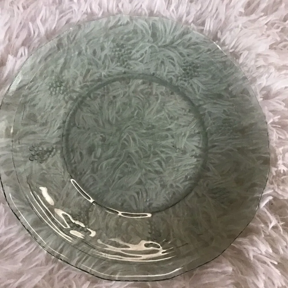 3 Acoroc Green Glass Salad Dessert Bread Plates Grape Vine France Minos 70s Vtg